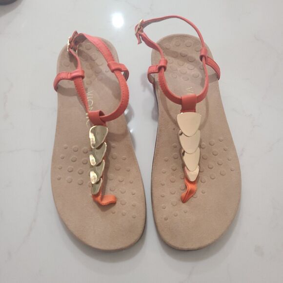 Vionic Rest Miami Gold Orange T Strap Sandals Shoes Size 6.5 Colorful Comfy - Picture 7 of 7